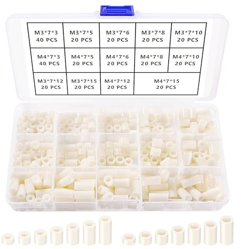 YIXISI 320 Pièces Kit de Rondelles d'espacement Rondes en ABS, pour Vis M3 / M4, Colonne Ronde en ABS Rondelle Entretoise Support, OD 7mm, Blanc
