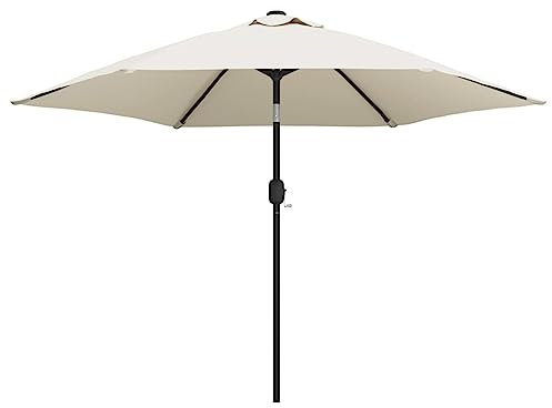 Homgoday Parasol en porte-à-faux à LED 3 m Blanc Sable, Mobilier de Parasol, Parasols, Parasol de jardin, Parasols d'extérieur, Parasol de plage, Parasol de terrasse coupe-vent