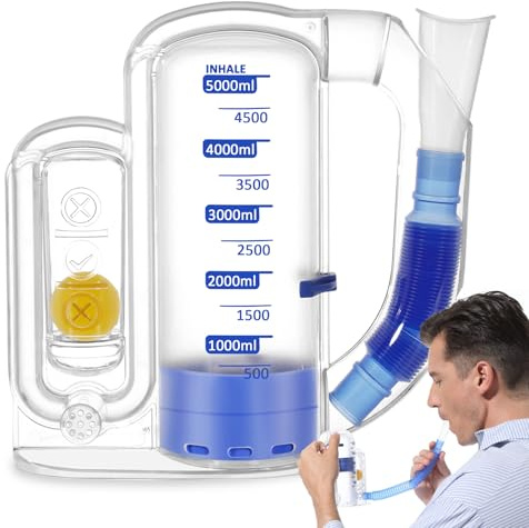 Oxgeda Incentive Spirometer, Breathing Exercise Device for Lungs, 5000ml Capacity for Deep Inhalation, Durable Medical-Grade PC Material Airflow Indicator for Steady Inhalation Practice