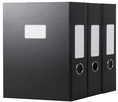 JiaWei Confezione da 3 Pezzi Scatola archivio da con Coperchio Magnetico,Dorso da 80 mm,In Cartoncino Extra Resistente da 1800 g/m²,Etichette con Scomparto Per il Nome DIN A4,32×24×8cm- Noir