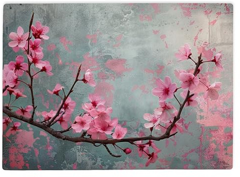 Shopagift Japanese Pink Sakura Branch Glass Chopping Board Large Kitchen Worktop Saver 39cm x 28cm