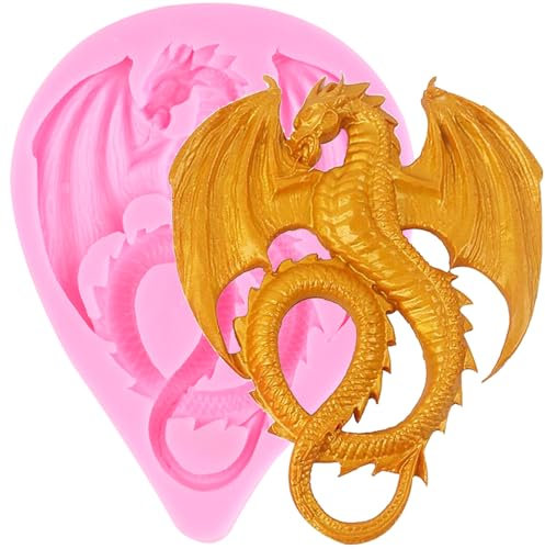 XMOLDNMS Drachen-Silikonformen Süße Drachen-Fondantform Tierdrache Schokoladenform Backform Zum Dekorieren Von Kuchen Cupcake-Topper Blütenpaste Süßigkeiten Polymer-Ton