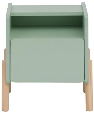 Rebecca Mobili Nachttisch mit 1 Schublade und 1 Regal, Nachttisch für Kinderzimmer, Wassergrün Braun, MDF Kiefer, Stabil, für Montessori Zimmer - Maße HxBxT: 49 x 43 x 30 cm - Art. RE7130