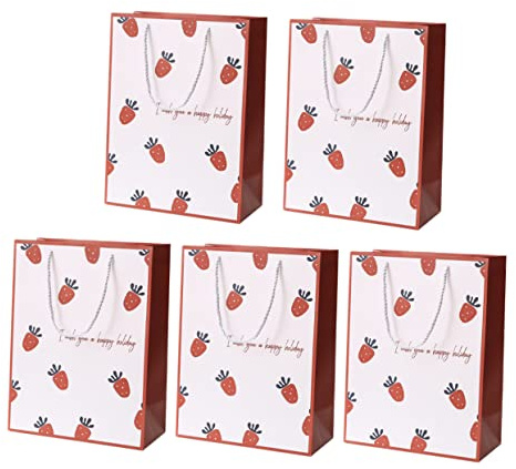 MOLUCKFU 5stücke Niedliche Erdbeer-geschenktüten Tragbare Tote Bags Für Geburtstagsfeiern Und Feiertage Umweltfreundliche Aufbewahrungstaschen Goodie Bags Für Event