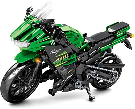 DelightCube Technik Motorrad Bausteine Set für Kawasaki Ninja 400, 862 Klemmbausteine Grün Supermotorrad Bausatz, Motocross Baustein, Motorräder,MOC Bauset Spielzeug Geschenk für Kinder Erwachsene