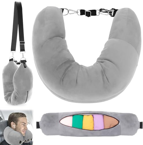 BUOAZR Befüllbares Nackenkissen, Velvet Stopfbares Reisekissen, Füllbares Nackenkissen für Reisen, Nackenkissen Flugzeug Befüllbar, Multifunktionales mit Kleidung, Ohne Füllstoff(Grau)