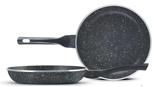 RAHAIM Non Stick Frying Pan 24cm for Induction Hobs | Lightweight Aluminium with Soft Grip Handle | PFOA-Free, Dishwasher Safe Black Granite Design | Suitable for All Stoves | Durable & Easy to Clean