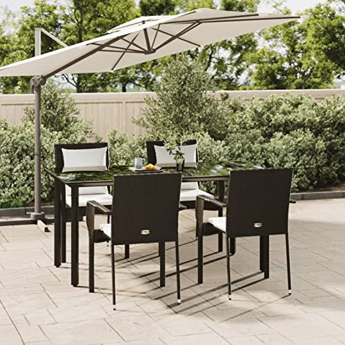 IKAYAA Gartenmöbel Set mit 4 Stühle Verstellbar Garten Essgruppe 4 Personen Rattan Gartenmöbel Essgruppe Gartengarnitur Sitzgarnitur mit Kissen-Schwarz-5-tlg-8