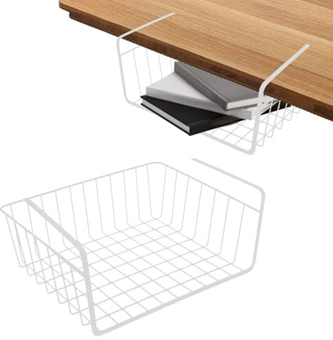 Raypontia 2Stück Unterregal Hängekorb Metall, 37x24x15cm Unterregal Hängeregal, Edelstahlkorb Organizer | UnterRegal Organizer Für Schrank Pantry Küchenschrank Schreibtischschalter, Creamy