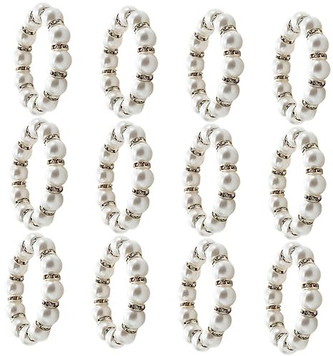 VINTORKY 12stücke Teiliges Perlen Serviettenringe Handgefertigt Mit Perlen Und Perlendekor Leichter Napkin Holder Für Stoffservietten Elegante Tischdeko Für Hochzeiten Dinnerparty Casual Un