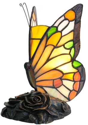NUODITOS Tiffany Schmetterling Lampe gebeizt Glas Nachttischlampe kleine Akzent Nachtlicht für Home Dekoration Wohn-Schlafzimmer LED Birne enthalten