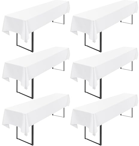 Pesonlook 6 Stück Weiße Biertisch Tischdecke Dick 200GSM,250 x 100 cm | Tischdecke Bierzeltgarnitur Universal für 50 cm und 70 cm Biertisch, Waschbar Rechteckige Tischdecke für Partys im Freien