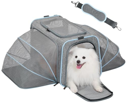 Petsfit Faltbarer Transporttasche Katze und Hund,Doppelseitig erweiterbare Katzentransportbox mit Schultergurt Hundetragetasche Flugtasche Oxford Gewebe für Katze und Hund