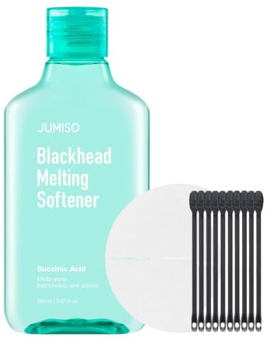 JUMISO Blackhead Melting Softener Kit (150ml/5.07 fl oz + 40 Pads + 10 Swabs) – Succinic Acid + PHA Pore Solution, Gently Dissolves Sebaceous Filaments & Strawberry Nose (No Pulling Strips)
