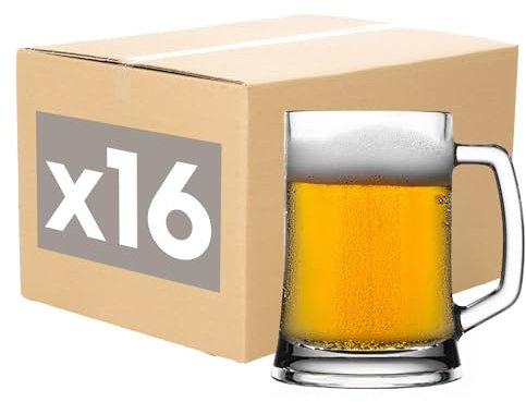 Pasabahce 500ml Pub Chopes à Bière en Verre avec Poignée - 16x Grand Classique Allemand Pierre Verres à Pinte Anniversaire Fête des Pères Cadeau Ensemble de Gobelets à Boire pour la Bière Artisanale