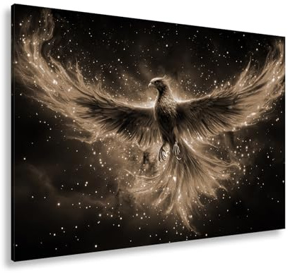 deyoli Leinwandbild Leuchtender Phönix fliegt durch das endlose Universum Format: 120x80cm Effekt:Sepia XXL Kunstdruck Bild auf Keilrahmen/Wandbild/Wohnzimmer Dekoration