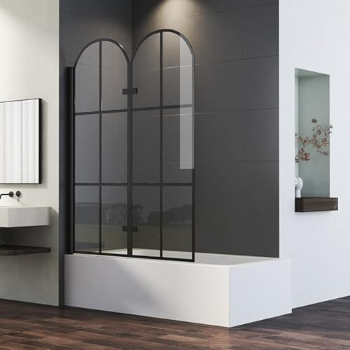 Duschwand für Badewanne 2-teilig 120x140cm Faltbar Badewannenaufsatz, Glas Badewannenfaltwand Duschtrennwand mit 6mm ESG Sicherheitsglas, Badewannen Trennwand Badewannenwand