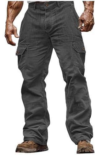 CSHE Cordhose Herren Cargo Stretch Cargohose Baggy Freizeithose Herbst Winter Haremshose Casual Lockere Männer Vintage Cord Hose Knöpfen Arbeitshosen Männer mit Taschen
