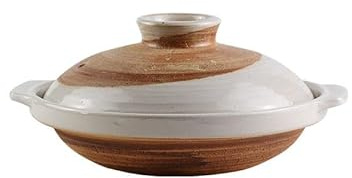 Japanese Style Ceramic Donabe Clay Pot - Versatile Round Casserole Dish with Lid Oven Safe - Authentic Earthenware Stew Pot for Braised Chicken, Rice and Nutritious Soup - Fast Heating,1150ml,White