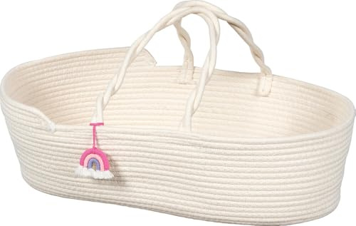 goki 51427 - Puppentragekorb, 51 x 31 x 17,5 cm, weiß, Puppentragetasche mit Anhänger, 2-teilig