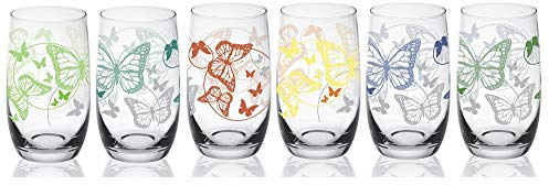 Sendez 6 Long Drink Glasses 320 ml with Colourful Butterflies Water Glasses Juice Glasses Drinking Glasses