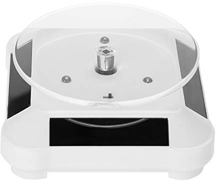 Solar Powered Rotating Display Stand, 360 Degree Turntable Watch Phone Jewelry Organizer Holder for Showcase, White