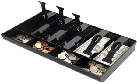 Five Grids Cash Box Cash Drawer Register Insert Tray Replacement 5 Bills 4 for Petty Cash Money Storage Box(Black)