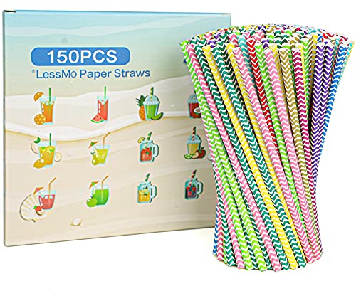 LessMo 150 PCS Papiertrinkhalme Biologisch Abbaubare Recycelbare Trinkhalme Plastikfrei Umweltfreundlich, 10 Stile - Ideal für Cocktails Kalte Getränke und Säfte | Geeignet für Partys Hochzeiten