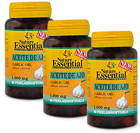 Nature Essential |Aceite Ajo 1000 mg|Pack 3 Unidades|Complemento Alimenticio Antiinflamatorio Natural|Favorece la Circulación |Ayuda a mantener los Niveles de colesterol|No Gluten ni Lactosa|60 Perlas
