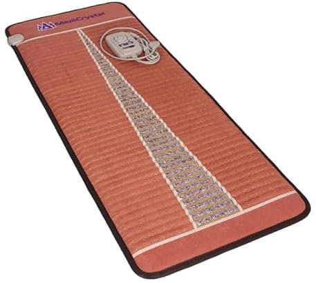 MediCrystal Far Infrared Heating Amethyst Mat - Midsize 24 W x 59 L (60x150 cm) - Adjustable 30-70°C (86-158°F) Heated Stone Pad - Natural Crystals - FIR Sauna & Ion Therapy - Red Brown - 220-240V