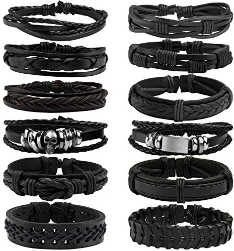 JJDreams 6PCS Punk Armband Herren Armbänder Set Schwarz lederarmband Gothic Geflochtene Armreif Leder