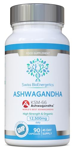 Ashwagandha KSM-66 : 12,500mg Daily Super High Strength Ashwagandha - 5% Withanolides - Equivalent 1000mg Extract - No Artificial Fillers or Binders - Organic Withania Somnifera Root - UK Made