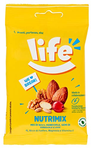 Life Nutrimix Break, Mix Frutta Secca, Ideato con Fondazione Umberto Veronesi, Snack Frutta Disidratata e Semi, Mix di Mandorle, Cranberries, Nocciole, Semi di Girasole e Semi di Zucca, 30 Grammi
