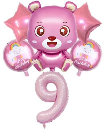 DIWULI Bär Ballon Set 9 Jahre Rosa Regenbogen Geburtstag Deko
