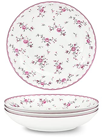 fanquare 4 Piezas Platos de Ensalada Porcelana, Cuencos de Pasta Modernas, 20cm Cuencos Desayuno Rosa, Cuencos de Aperitivo
