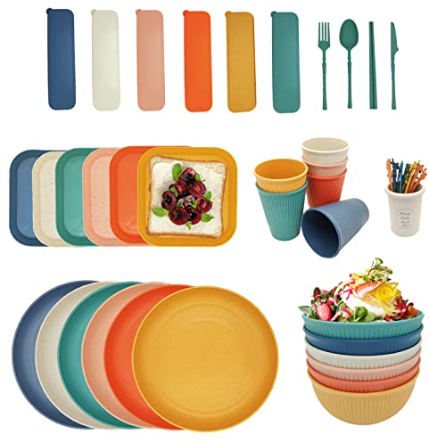YEEBECA 67 Teiliges Camping Geschirr Set, für 6 Personen BPA-Freies, Das Outdoor Geschirr Set in 6 Farben Eignet Sich für Familienessen, Picknick und Camping