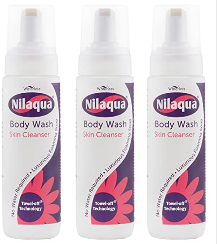 Nilaqua Rinse Free Body Wash Foam | Full Body Cleansing Foam for Elderly and Hospital Care | No Rinse Just Wipe Away Cleanser | No Water Required | Aerosol Free 200ml Trio Pack