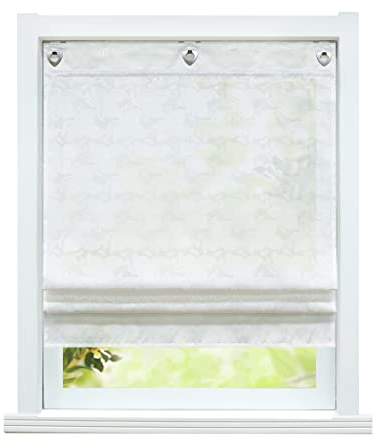 ESLIR Raffrollo ohne Bohren Landhaus Gardinen Küche Raffgardinen mit Ösen Weiß Ösenrollo Vorhänge Halbtransparent Weiß #3 BxH 80x140cm 1 Stück