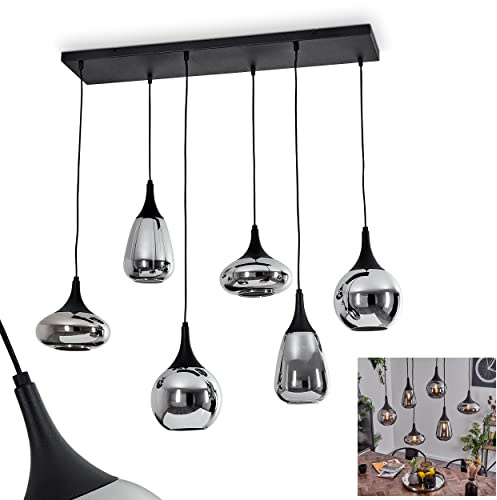 HOFSTEIN Hängeleuchte Maynal, 6-flammige Hängelampe aus Metall/Glas in Schwarz/Chrom-/Rauchfarben, moderne Pendelleuchte im Retro/Vintage-Design, Höhe max. 150 cm, E14, Esszimmer, Küche, Wohnzimmer