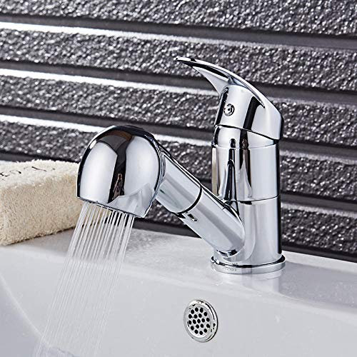 TAOZUYING Grifo de Cobre Cromado, Grifo de Lavabo extraíble, Grifo de Lavabo con Cabezal de Ducha, Grifo de Lavabo de Lavado frío y Caliente Marriage