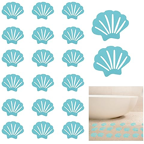 GYSRXS 20 Pezzi Adesivi Antiscivolo Doccia a Forma di Shell Antiscivolo Vasca da Bagno Sticker Antiscivolo Adatto per Piatto Doccia Doccia Scale,9.4 * 7.6cm(Blu)