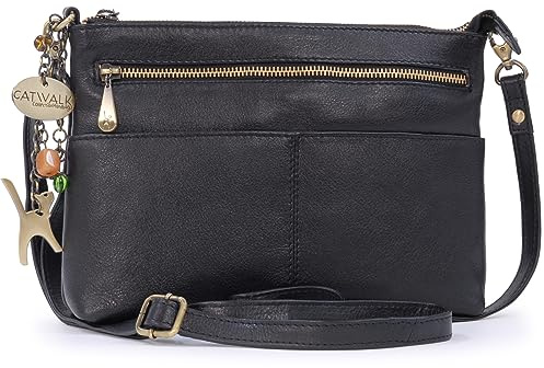 Catwalk Collection Handbags - Damen Leder Umhängetasche - Crossbody Bag/Handtasche Mittelgroß - Verstellbarer Abnehmbarer Gurt - Jenny