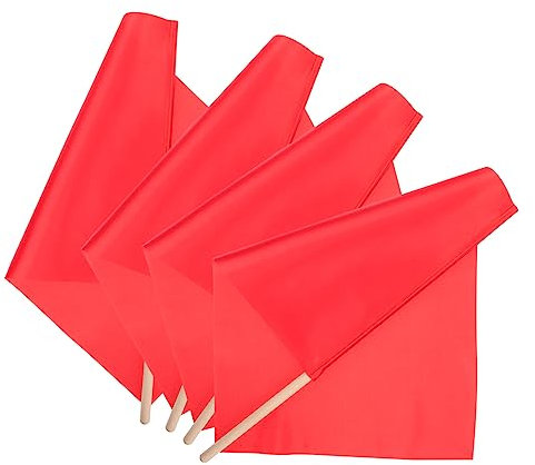 Toddmomy 4 Stück Schiedsrichter Flaggen Aus Polyester Mit Holzgriff Rot Robuste Fußball Signalflaggen Für Linienrichter Bei Sport Und Rennen