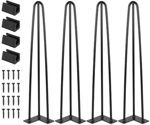 Jopassy 4er Set Haarnadel Tischbein Hairpin Legs, DIY Tischbeine mit Bodenschoner und Schrauben, Schwarz Tischgestell aus Stahl 40cm 3-Stange Möbelfüße für Stühle, Schrank und Sofa