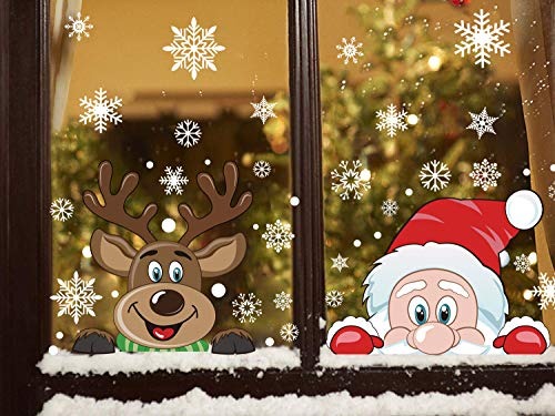 DERAYEE 6 Stück Fenstersticker Weihnachten Weihnachtsmann Elch Schneeflocken für Weihnacht Fenster Tür Dekoration