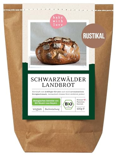Bio Schwarzwälder Landbrot Brot Backmischung - Brotbackmischung für rustikales Brot - auch für Brotbackautomat geeignet - Bake with Love - (1er Pack)
