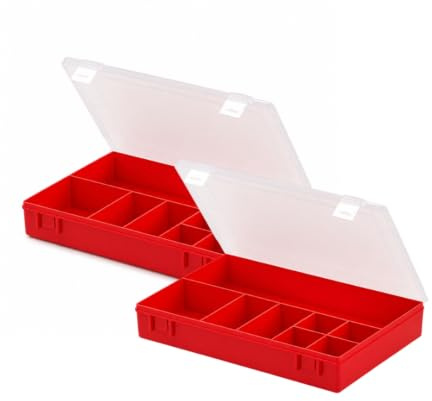 hünersdorff Sortimentskasten PP-Classic mit 8 Fächern | stabile Sortierbox für Schrauben und andere Kleinteile | feste Facheinteilung | 22,5 x 33,5 x 5,5 cm, rot (Packung mit 2)
