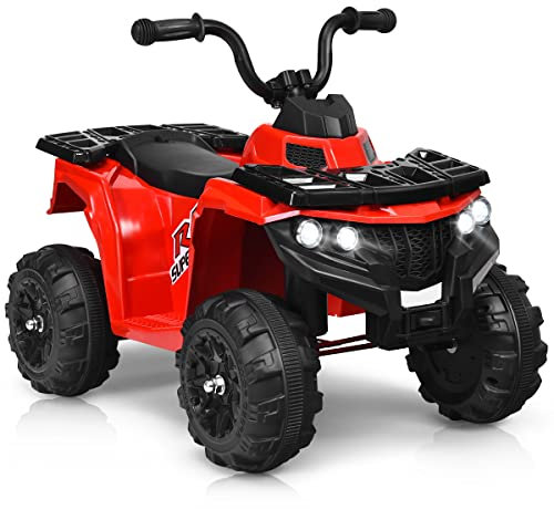 GYMAX Kids Electric Quad Bike, 6V Battery Powered Toy Car with Music, Story, Headlights, USB/MP3/AUX, Forward & Backward, Children Electric ATV for 3 Years Old + Boys Girls (Red)