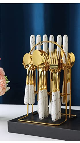 24 pezzi in acciaio inox modello occidentale da tavola manico in ceramica coltelli e forchette confezione regalo set di stoviglie da tavola (Color : White-24PCS)