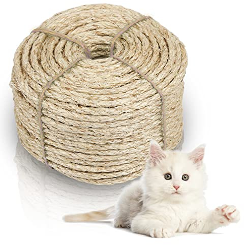Jopassy 50m Kratzbaum Seil 6mm Kratzbaum Schnur Sisal Seil Sisalseil für Kratzbaum Hanfseil kratzbaum zubehör Basteln Natur Sisal Seil
